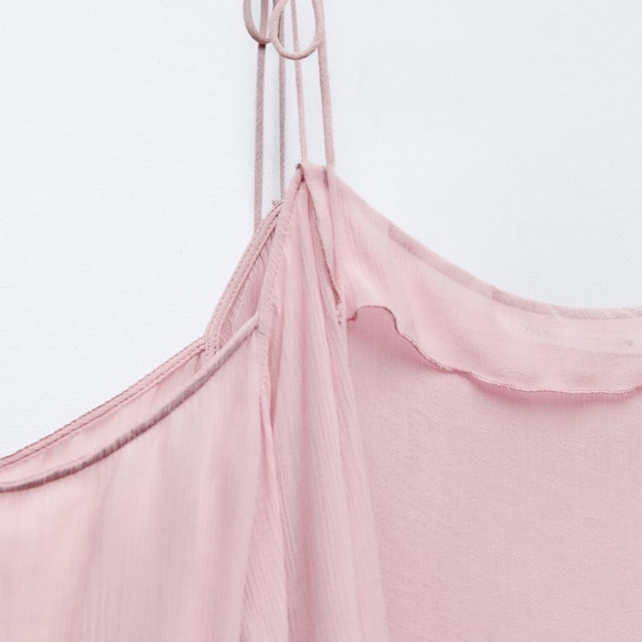 ZARA SEMI-SHEER DUSTY PINK VOLUMINOUS BLOUSE M-L - Picture 10 of 11